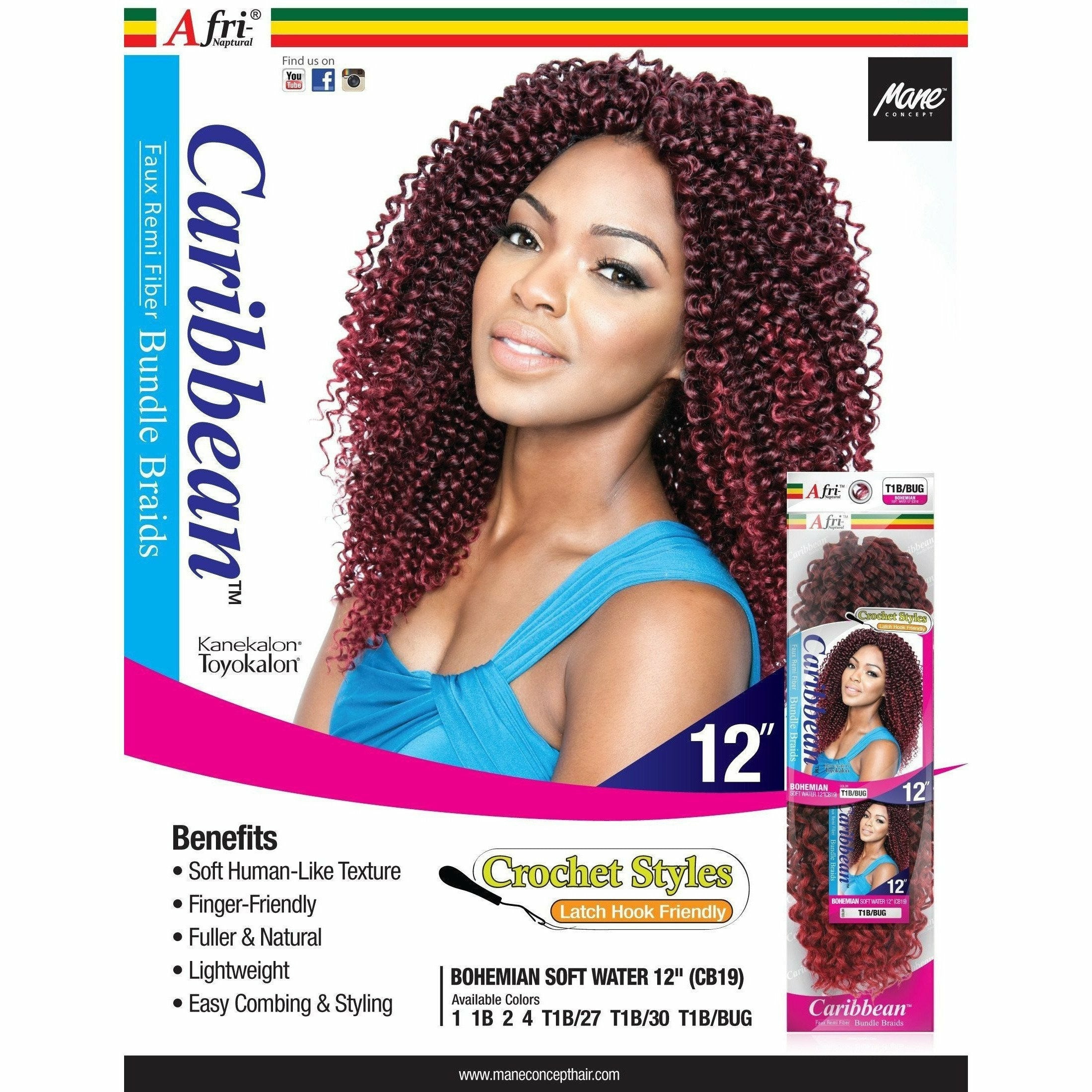 Afri Naptural Caribbean Bohemian Soft Water 12 Crochet Braid Cb19